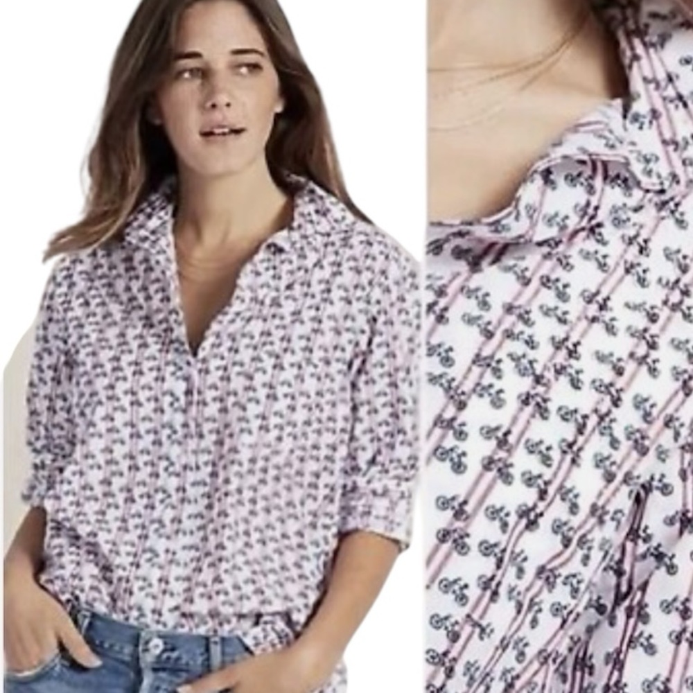 Anthropologie Grayson Women’s Bicycle Print Button Up Shirt Size 3 / Medium